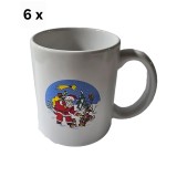 Set 6 cani, 250 ml, Alb cu decor Mos Craciun
