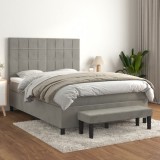 Gossi pat box spring cu saltea, gri deschis, 140x190 cm, catifea