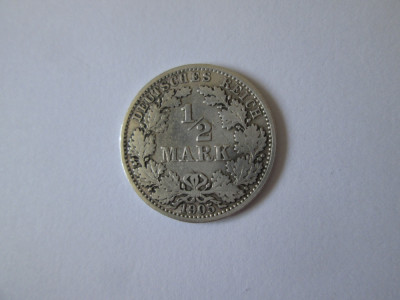 Germania 1/2 Mark 1905 A argint cu patină frumoasă foto