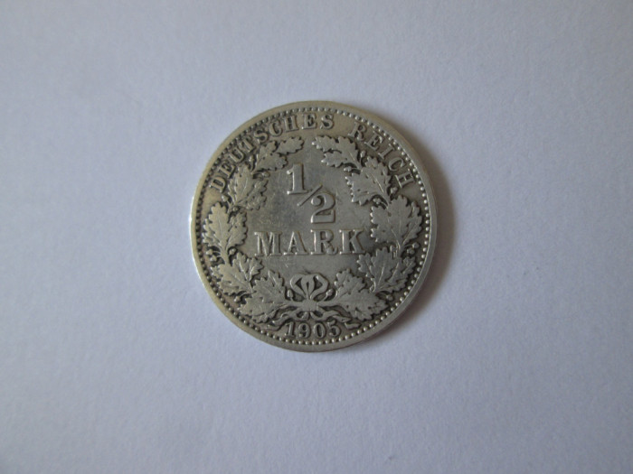 Germania 1/2 Mark 1905 A argint cu patină frumoasă