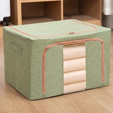 Cutie de Depozitare Pliabila, Flippy, 24 L, din Bumbac si In, 40x30x20 cm, Fereastra Frontala, 2 Usi de Acces cu Fermoar Bidirectional, Cadru Metalic, foto