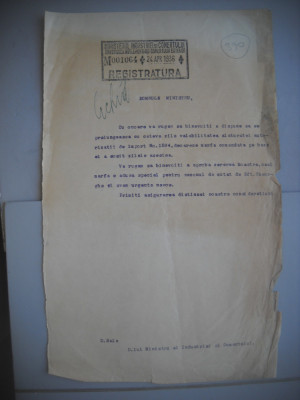 HOPCT DOCUMENT VECHI 390 MINISTERUL INDUSTRIEI COMERT EXTERIOR /BUCURESTI 1936 foto