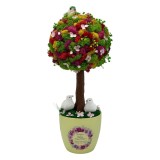 Aranjament floral personalizabil, mediu 38 cm, tip copacel pomisor cu licheni naturali stabilizati si flori criogenate si uscate in vas ceramic cu tex