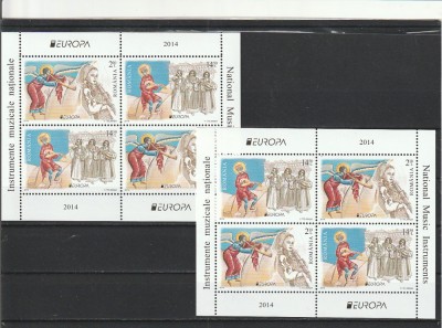 ROMANIA 2014 LP 2021 c EUROPA INSTRUMENTE MUZICALE PERECHE BLOCURI MODEL1+2 MNH NESTAMPILATE foto