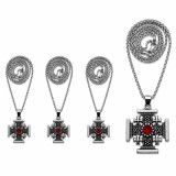 Cumpara ieftin Set 4 coliere argintii 29 cm cu pandantiv cruce Ierusalim 2,3 x 2,3 cm, lant metalic unisex, inscriptie Jerusalem, accesorii crestine pentru botez