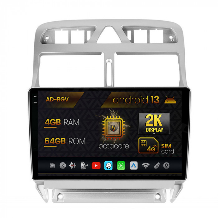 Navigatie Peugeot 307, Android 13, V-Octacore 4GB RAM + 64GB ROM, 9.5 Inch - AD-BGV9004+AD-BGRKIT266