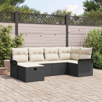 vidaXL Set de canapele pentru grădină cu pernă 6 pcs Negru Rattan poli 3360208 foto