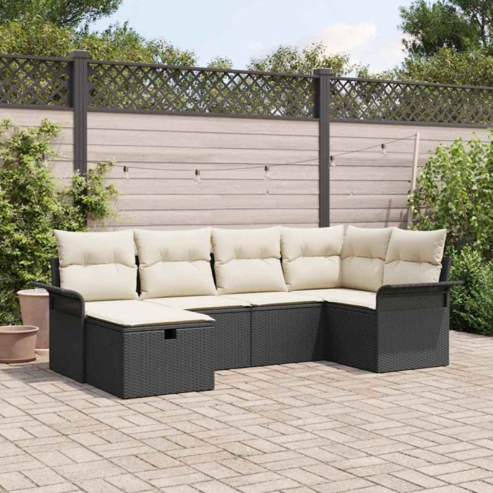 vidaXL Set de canapele pentru grădină cu pernă 6 pcs Negru Rattan poli 3360208