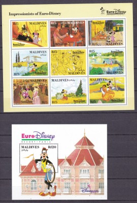 Maldive 1992 Euro Disney MI 1831-1839 (kleib) + 4 bl. 266-269 MNH 2 poze foto