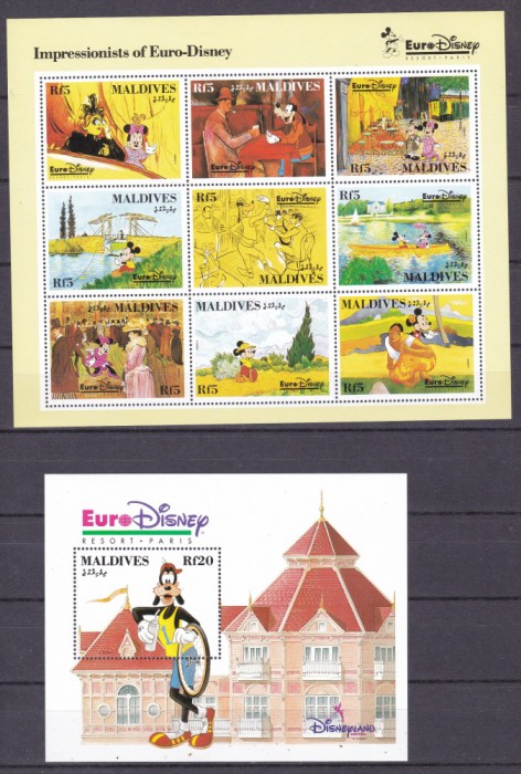 Maldive 1992 Euro Disney MI 1831-1839 (kleib) + 4 bl. 266-269 MNH 2 poze