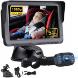 Camera video auto HD pentru monitorizare a bebelusilor si copiilor pentru scaunul din spate al masinii, Baby monitor cu rezolutie 1080p reglabil LCD d