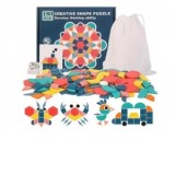 Joc Tangram din lemn, joc educativ cu 180 piese