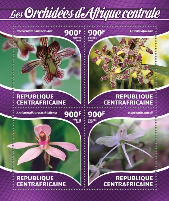 AFRICA CENTRALA 2015 - Orhidee /set complet-bloc + colita MNH (2 imagini)