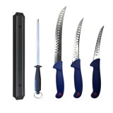Cumpara ieftin Set 3 cutite profesionale de macelarie, injunghiat, transat, dezosat, filetat, masat pentru ascutit, suport magnetic