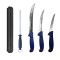 Set 3 cutite profesionale de macelarie, injunghiat, transat, dezosat, filetat, masat pentru ascutit, suport magnetic