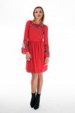 Rochie casual rosie cu maneci tip clopot din voal, 36, 38, 40, 42, Rosu, T&#039;esha