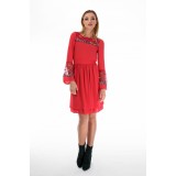 Rochie casual rosie cu maneci tip clopot din voal