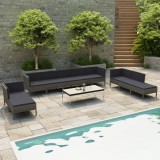 VidaXL Set mobilier de grădină cu perne, 10 piese, gri, poliratan