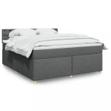 Cumpara ieftin Pat box spring cu saltea, gri &icirc;nchis, 180x200 cm, textil
