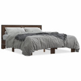 VidaXL Cadru de pat, stejar maro, 160x200 cm, lemn prelucrat și metal