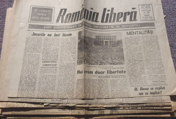 17 ziare Romania Libera aparute in 1990 mai-iunie cu Piata Universitatii si mine