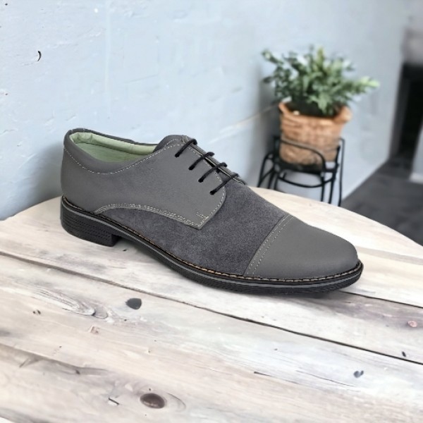 OFERTA marimea 39, 41, Pantofi barbati casual din piele naturala, culoare Gri - L858GG