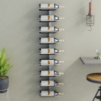 vidaXL Suport sticle de vin, de perete, 9 sticle, alb, fier foto