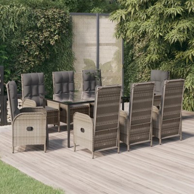 vidaXL Set mobilier de grădină cu perne, 9 piese, negru/gri, poliratan 3185206 foto
