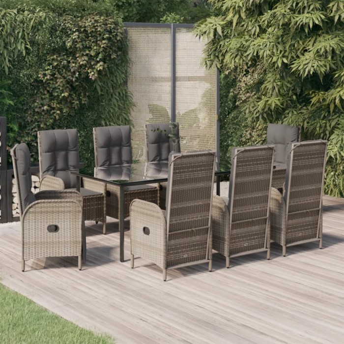 vidaXL Set mobilier de grădină cu perne, 9 piese, negru/gri, poliratan 3185206