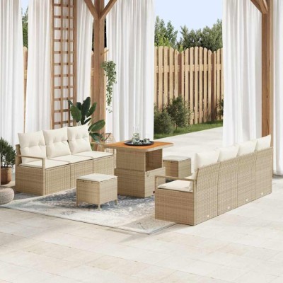 vidaXL Set de canapele pentru grădină cu pernă 10 pcs Bej Rattan poli 3362486 foto