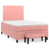 Cumpara ieftin Pat box spring cu saltea, roz, 120x200 cm, catifea