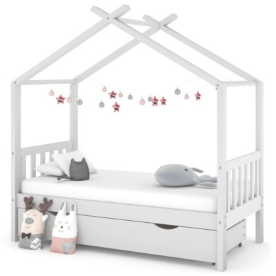 vidaXL Cadru pat de copii cu un sertar, alb, 80x160 cm, lemn masiv pin foto