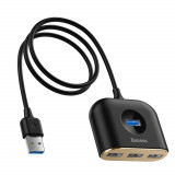 Adaptor HUB USB Baseus Square Rotund 4 &icirc;n 1 (USB3.0 LA USB3.0 * 1 + USB2.0 * 3) 1m Negru (CAHUB-AY01)