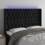 Tablie de pat cu LED, negru, 163x16x118/128 cm, catifea GartenMobel Dekor, vidaXL