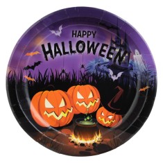 Farfurii Petrecere Halloween, Castel, Dovleci, Lilieci, Multicolor, Set 6 buc, 23 cm.