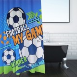 Perdea Duș PEVA, Fotbal, 180x180cm, Albastru, Inele Incluse, Oem