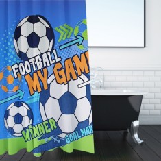 Perdea Duș PEVA, Fotbal, 180x180cm, Albastru, Inele Incluse