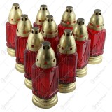 Set 10 candele din sticla cu capac 21 CM, rosu/auriu