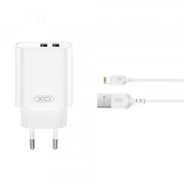 Incarcator Retea Cu Cablu Lightning XO Design CE34, 12W, 2.4A, 2 x USB-A, Alb