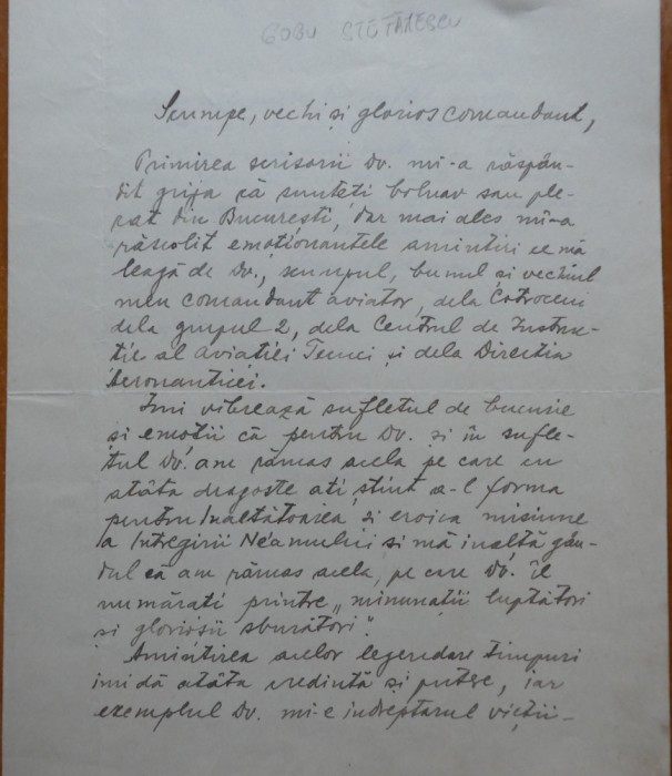 Scrisoare olografa, Comandor Aviator George ( Gogu ) Stefanescu, 1948