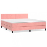 Cumpara ieftin Pat box spring cu saltea, roz, 160x200 cm, catifea