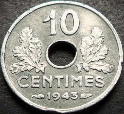 Moneda istorica 10 CENTIMES - FRANTA, anul 1941 * cod 4543 = excelenta MODEL MIC foto