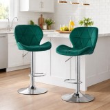 Cumpara ieftin Set 2 scaune de bucatarie/bar, Artool, West, rotativ, catifea verde, picior metal argintiu, 46x48.5x90-111 cm