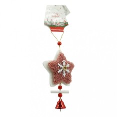 Ornament de brad broderie cu stea, flippy, roz, lemn, 18 cm