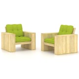 vidaXL Scaune de grădină, 2 buc., perne verde aprins, lemn pin tratat 3065800