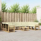 vidaXL Set de canapele de exterior cu pernă 11 pcs Alb și crem 3389932