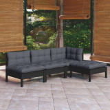 Set mobilier gradina cu perne, 4 piese, negru, lemn de pin GartenMobel Dekor, vidaXL