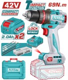 TOTAL - MASINA DE GAURIT CU PERCUTIE - 42V CU 47 ACCESORII (INCLUDE 2 ACUMULATORI, 1 INCARCATOR)