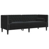 Cumpara ieftin Canapea Chesterfield cu pernute/3 locuri, negru, catifea