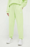 Adidas pantaloni de bumbac culoarea verde, neted